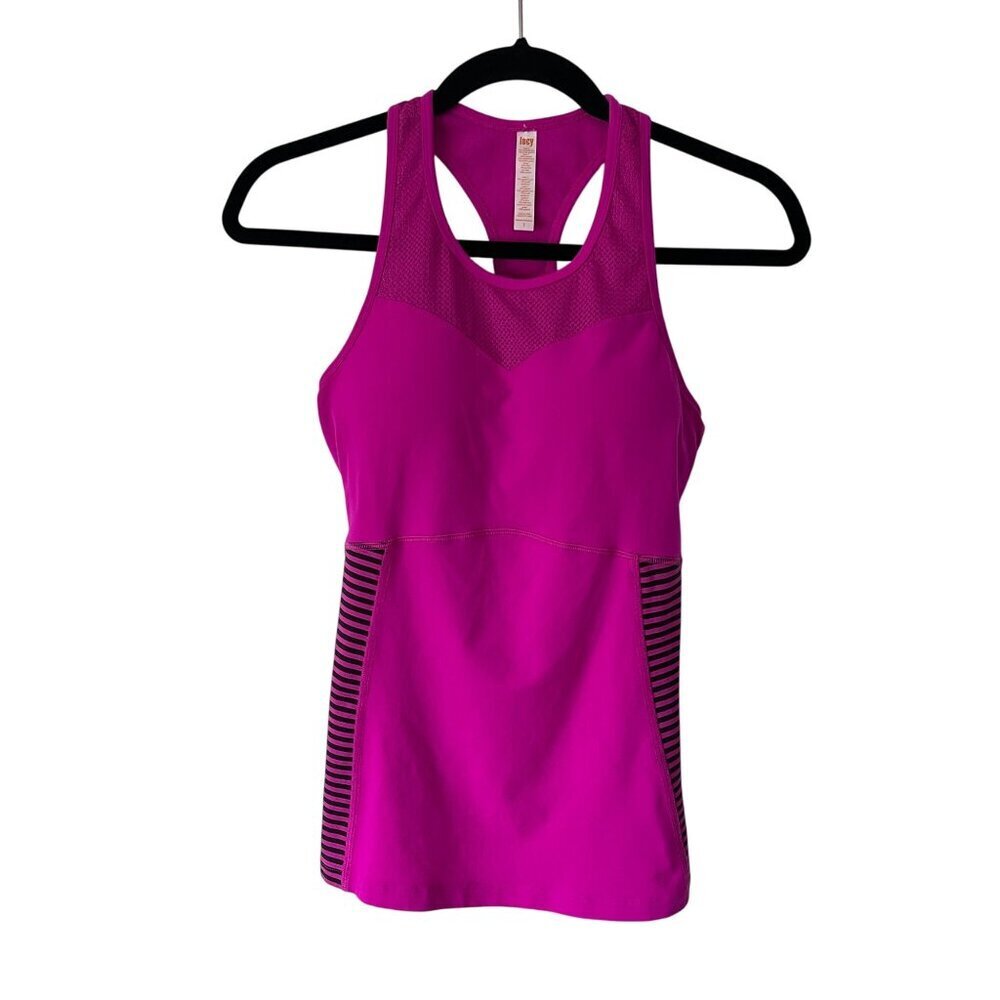 Lucy Womens Pink Racerback Athletic Tank Top Striped Sides Size S Stretch Fitted
